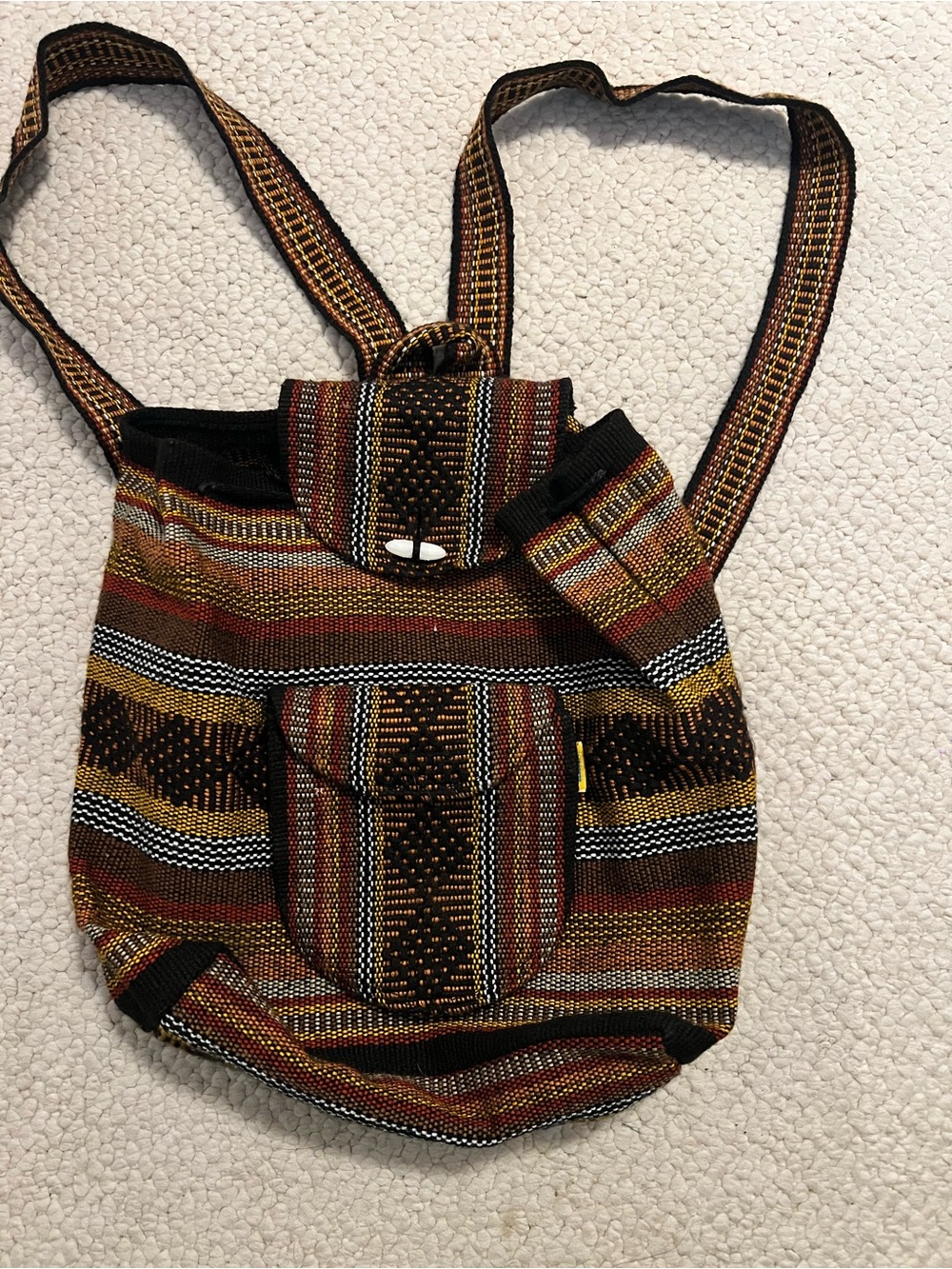Boho Striped Woven Backpack in Brown and Mustard